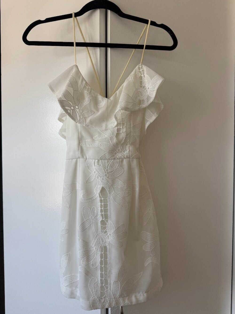 Superdown Abbie White Embroidered Ruffle Mini Dress XS